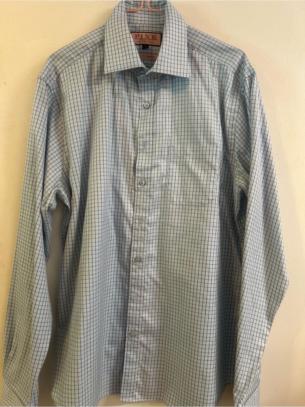 Thomas Pink Light Blue and White Grid Dress Shirt